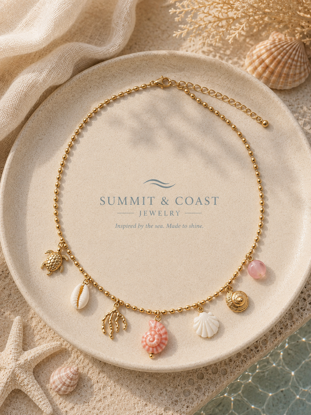 Tide Treasures Gold Coastal Charm Necklace | Summit & Coast