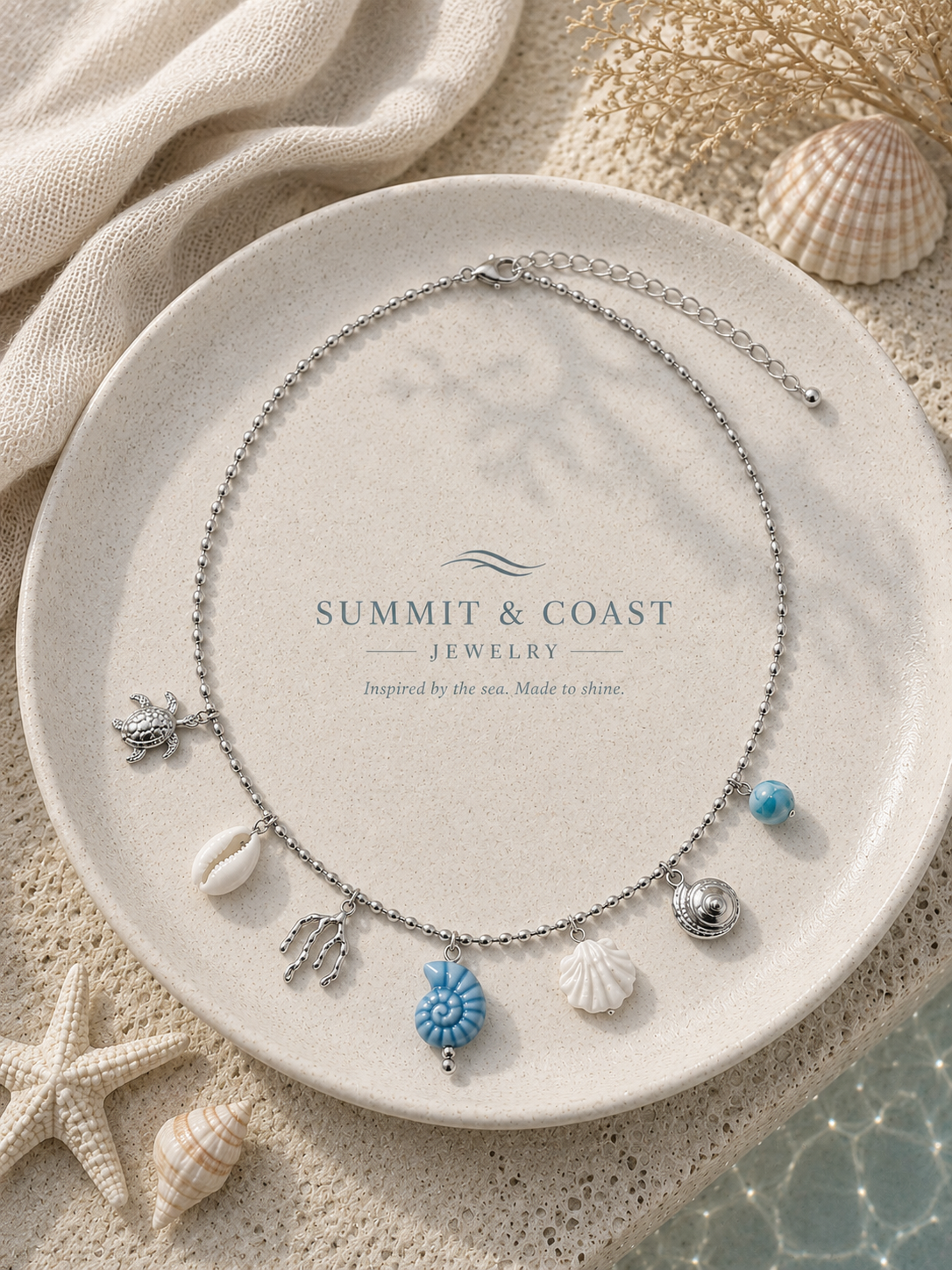 Tide Treasures Silver Coastal Charm Necklace | Summit & Coast