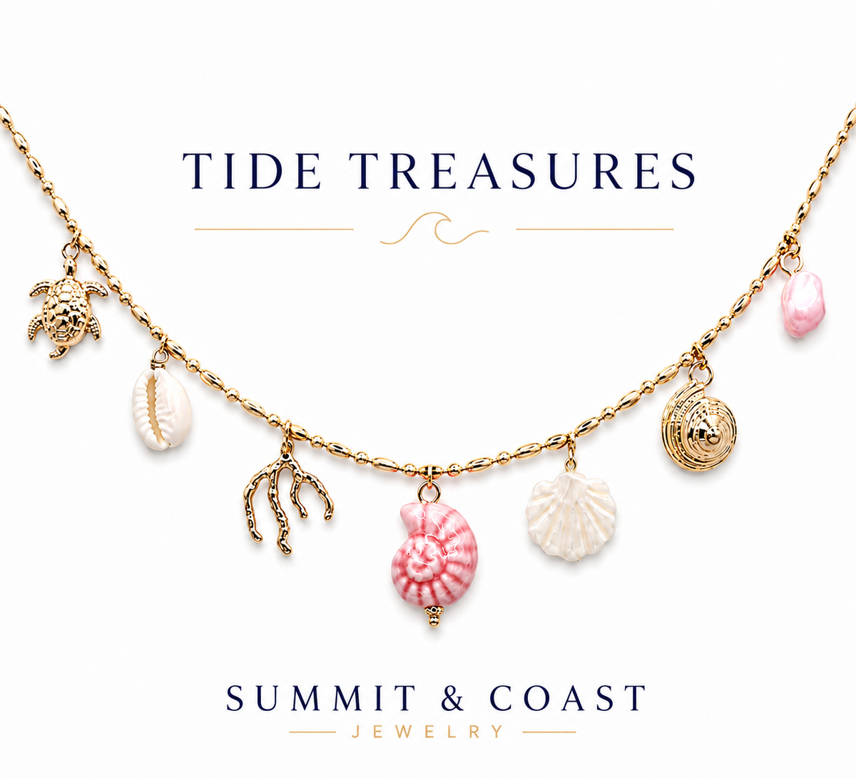 Tide Treasures Gold Coastal Charm Necklace | Summit & Coast