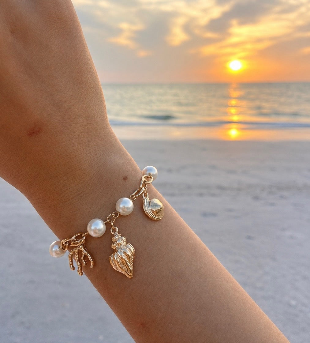 Pearl Cove Charm Bracelet | Pearl & Shell Coastal Jewelry | Summit & Coast