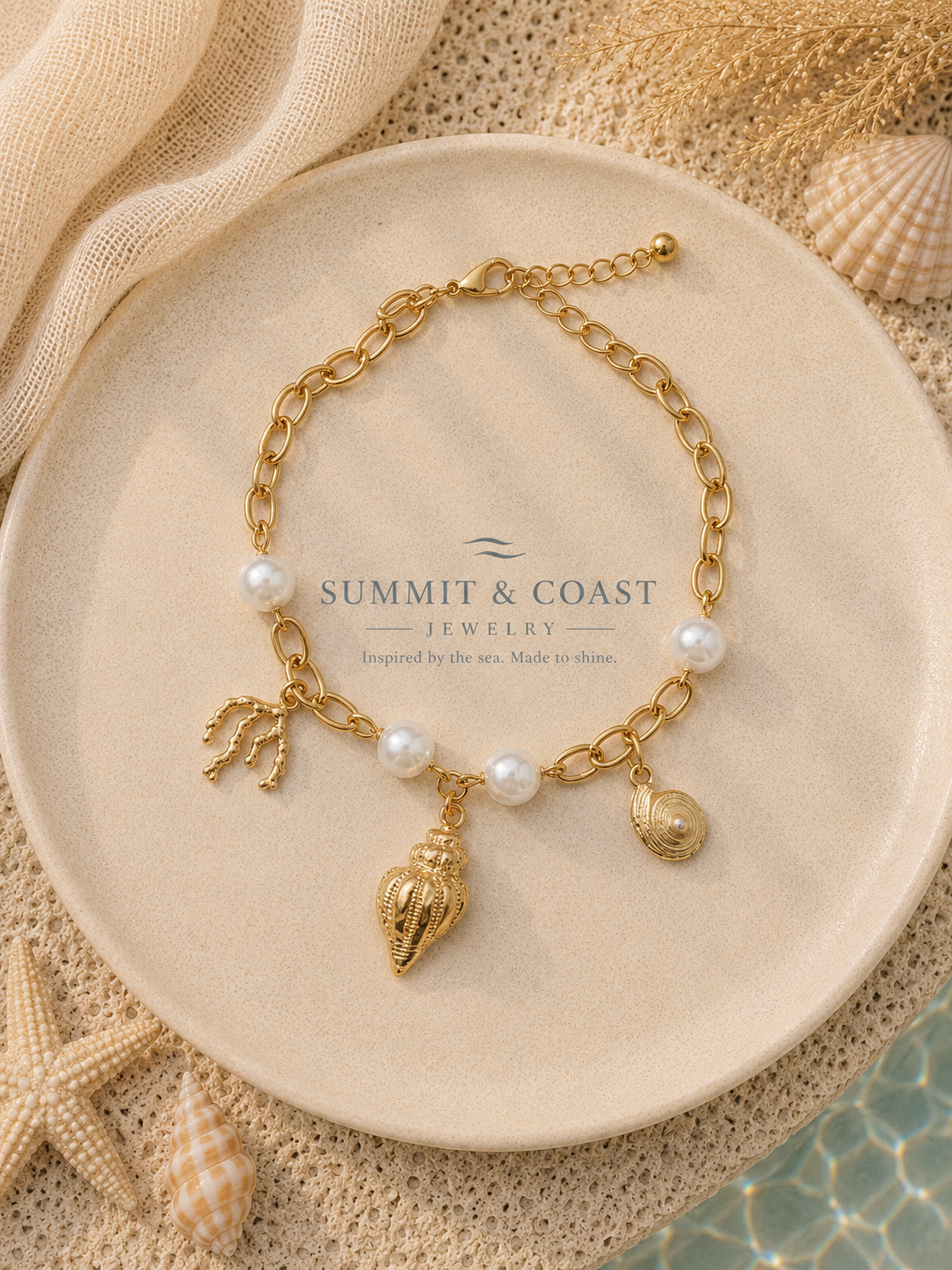 Pearl Cove Charm Bracelet | Pearl & Shell Coastal Jewelry | Summit & Coast