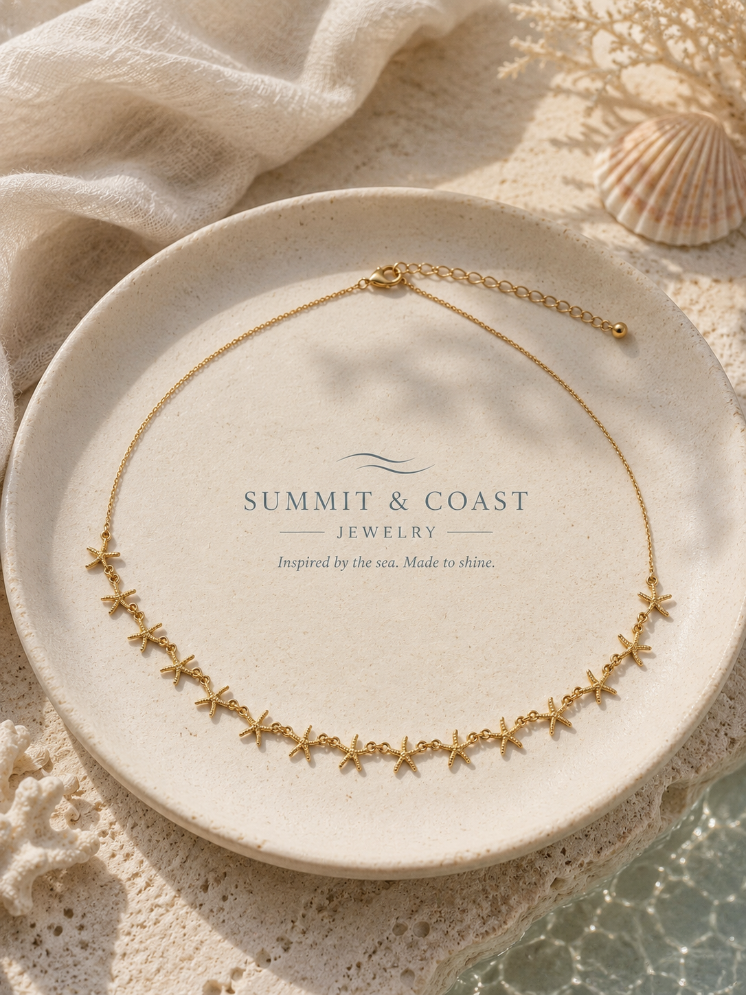 Tide of Stars Starfish Charm Necklace | Adjustable Gold | Summit & Coast