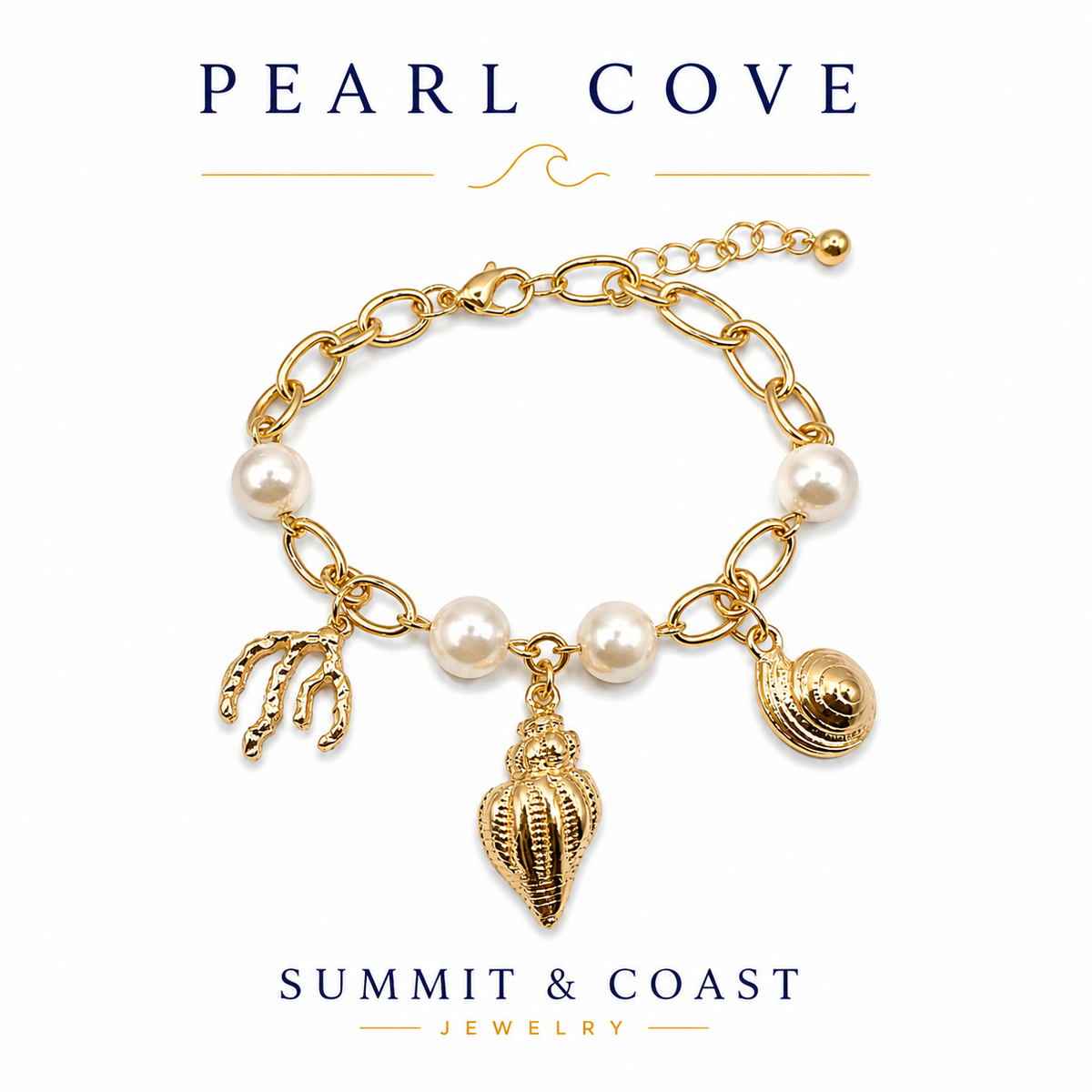 Pearl Cove Charm Bracelet | Pearl & Shell Coastal Jewelry | Summit & Coast