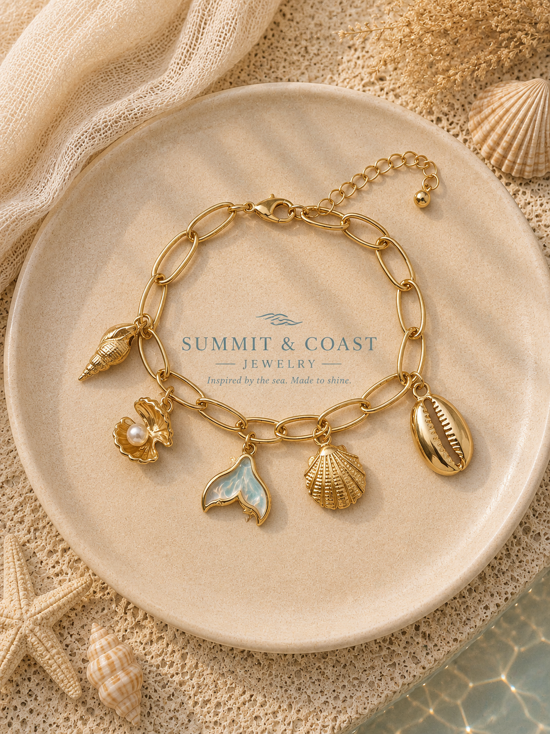 Golden Tide Bracelet | Shell, Pearls & Tail Charm |  Summit & Coast