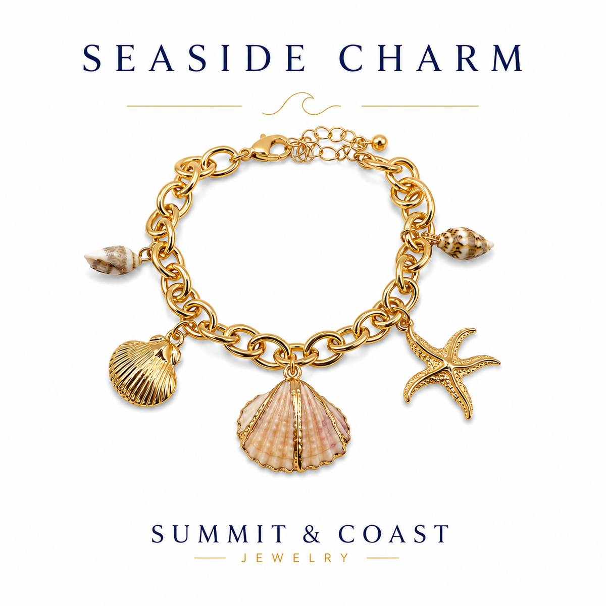 Seaside Charm Bracelet | Shell & Starfish Coastal Jewelry – Summit & Coast