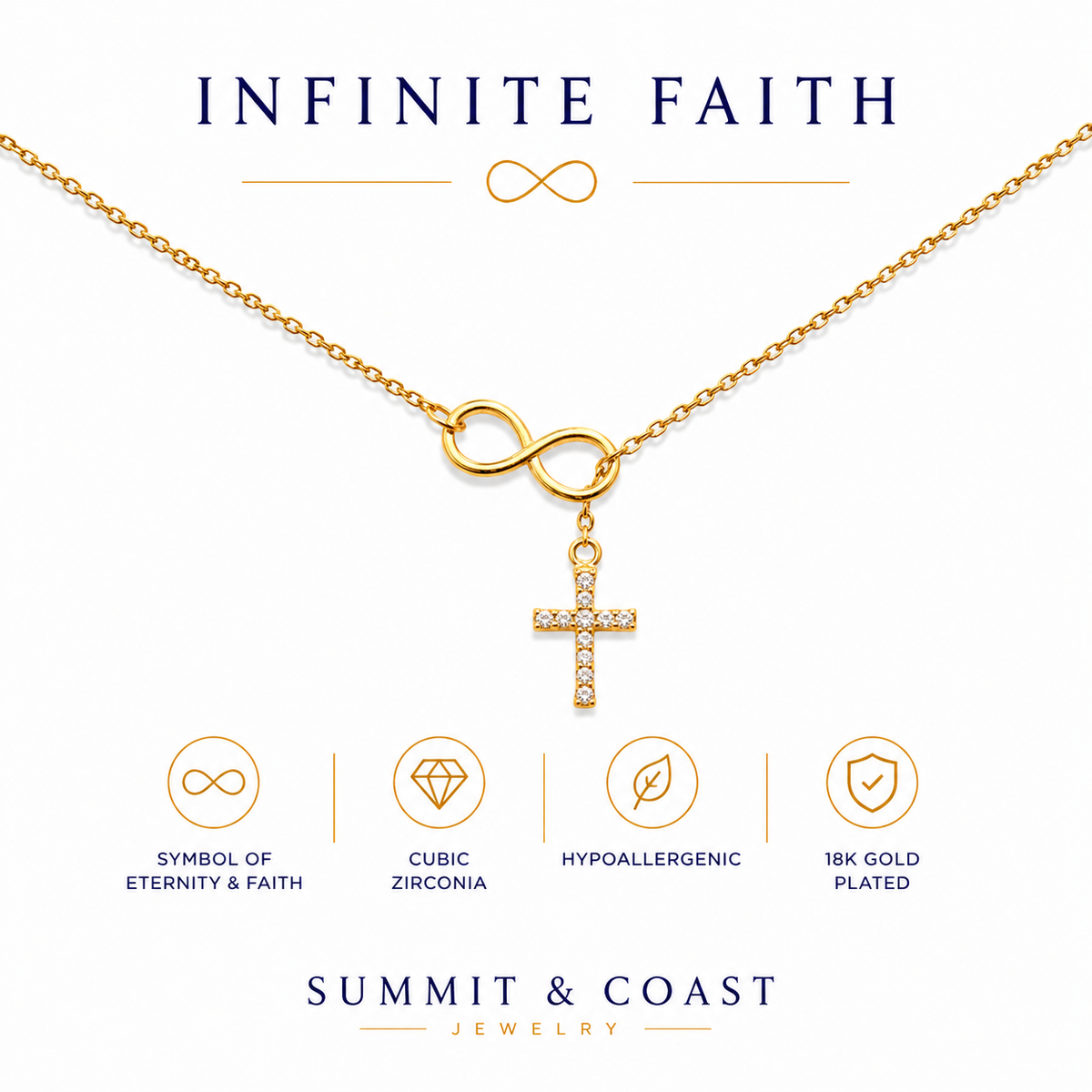 Infinite Faith Necklace | Gold Cross & Infinity Pendant – Summit & Coast