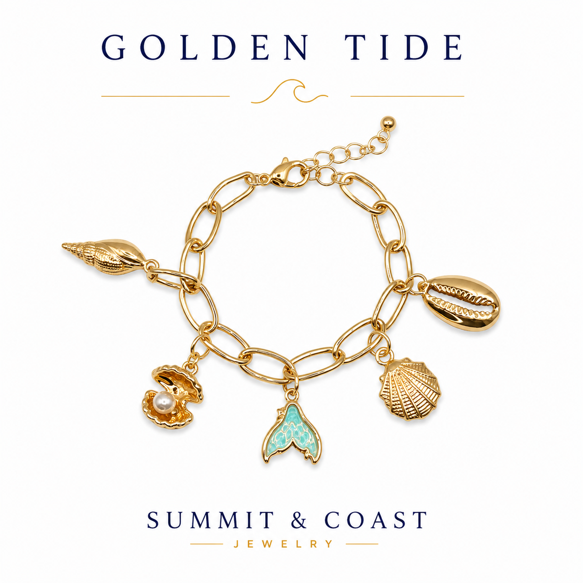 Golden Tide Bracelet | Shell, Pearls & Tail Charm – Summit & Coast
