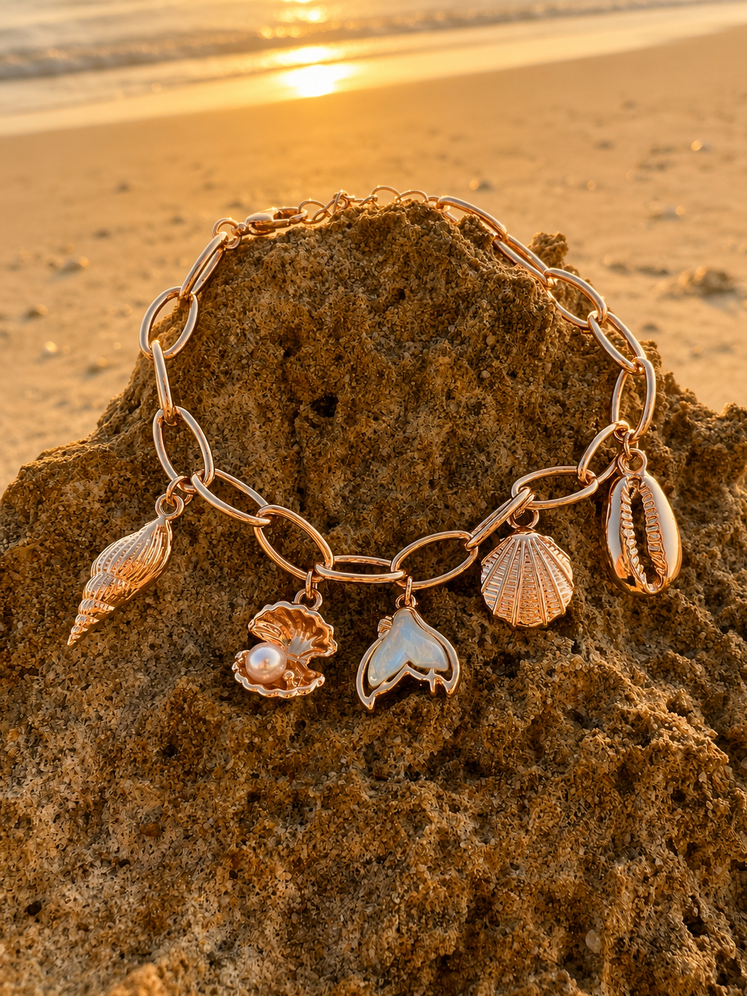 Golden Tide Bracelet | Shell, Pearls & Tail Charm – Summit & Coast