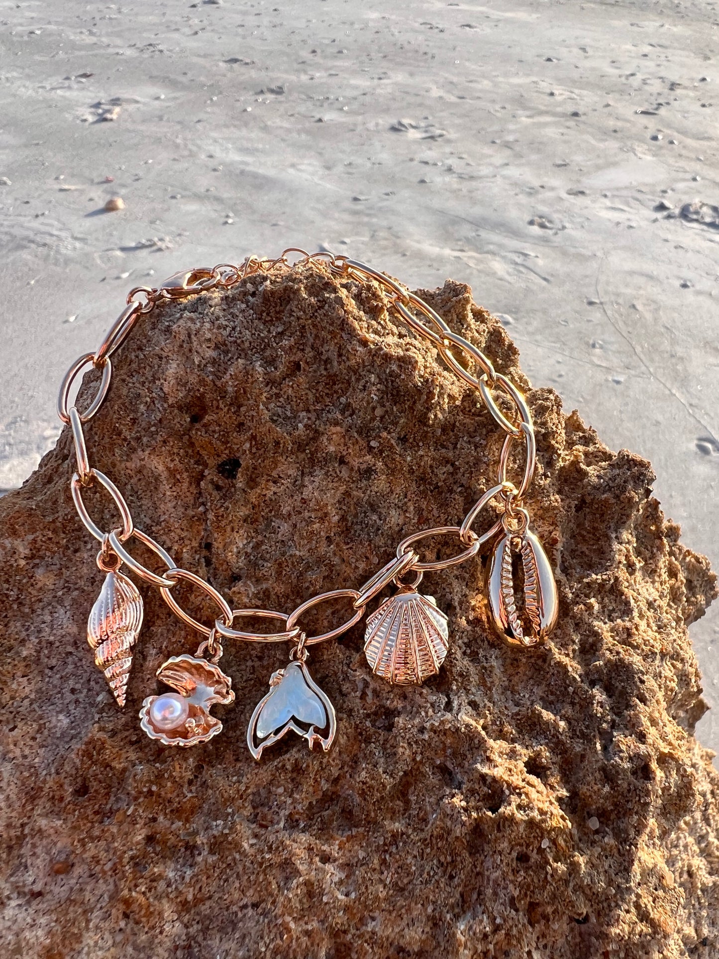 Golden Tide Bracelet | Seashell, Pearls & Mermaid Tail Charm | Summit & Coast