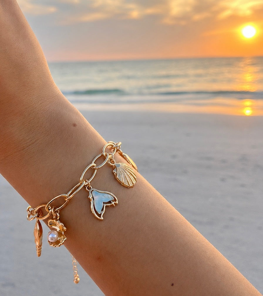 Golden Tide Bracelet | Shell, Pearls & Tail Charm – Summit & Coast