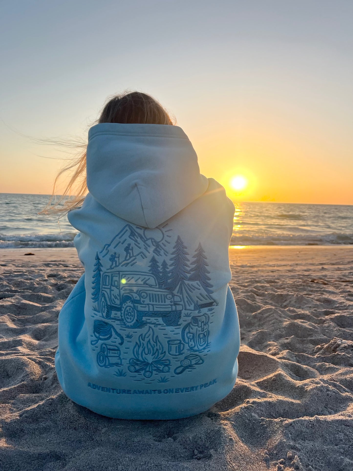 Adventure Awaits on Every Peak Mountain Blue Hoodie | Summit & Coast