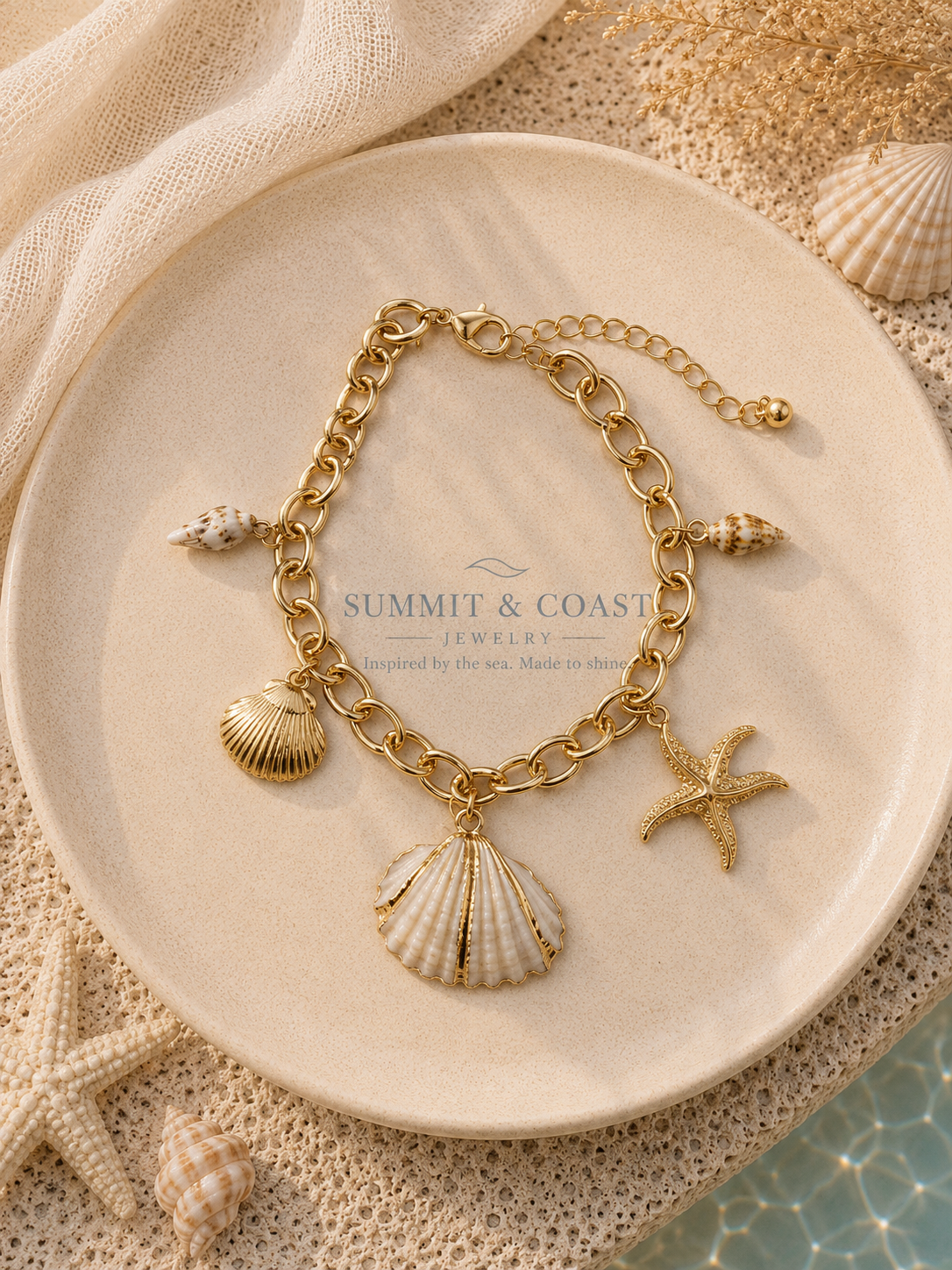 Seaside Charm Bracelet | Shell & Starfish Coastal Jewelry | Summit & Coast